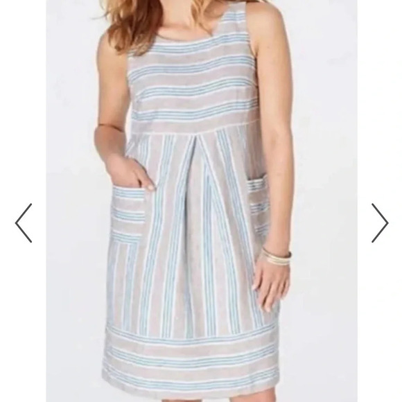J. Jill Pure Linen Sleeveless Striped Dress Size Large - Picture 2 of 8